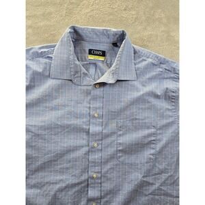 Chaps Shirt Mens‎ 18.5 36/37 Blue Plaid Comfort Stretch Button Up